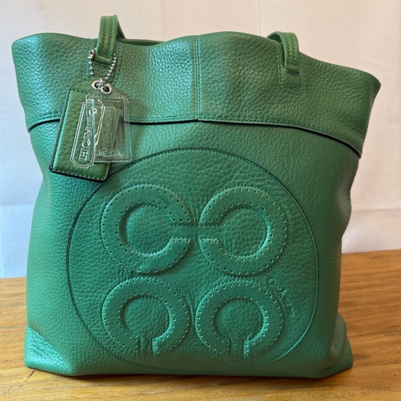 Coach Julia Op Art Perry Leather Tote Rare Green Colorway Authentic Large EUC - Picture 3 of 16